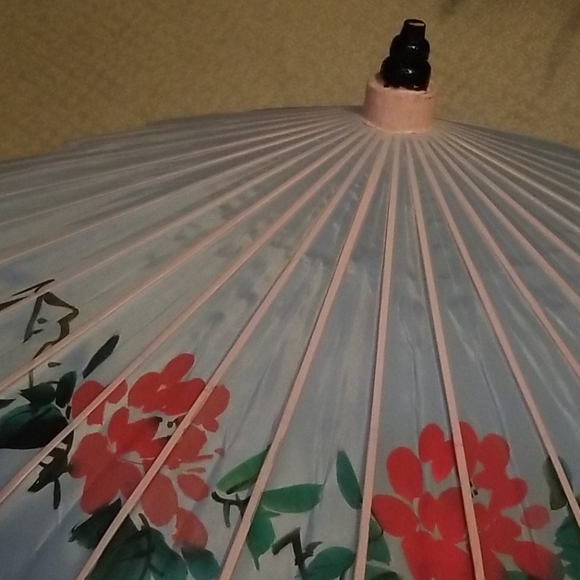 Set of 2 painted Chinese design fabric umbrellas - Picture 13 of 14